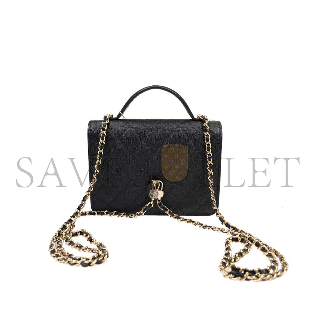 Ch*el handheld messenger backpack black gold buckle ap4406 (18*14*3cm)